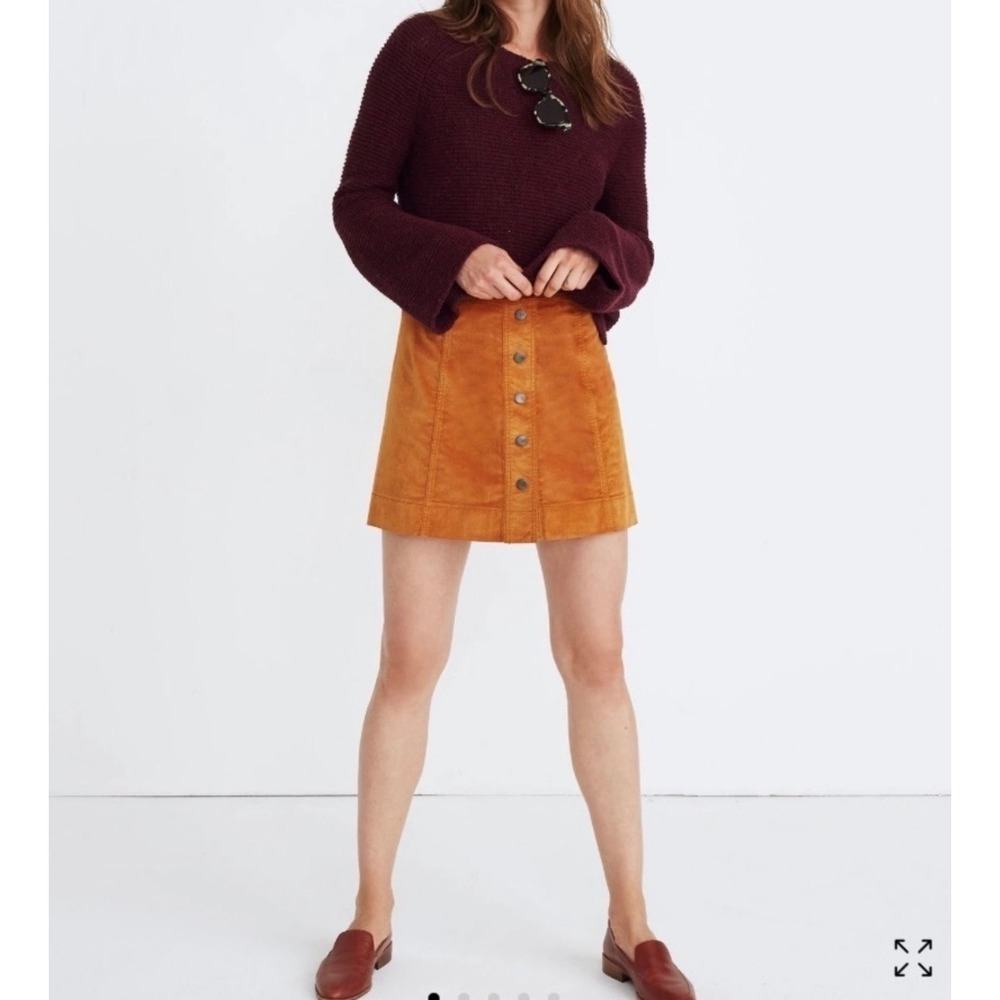 Madewell Velveteen A-Line Mini Skirt Burnt Orange Button Front Size 8